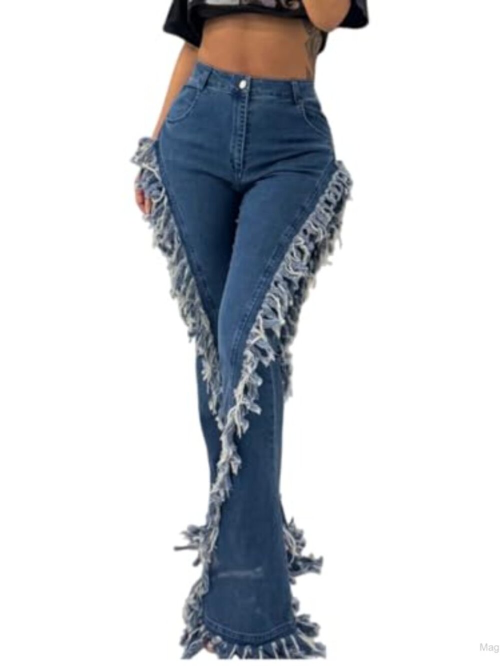 High Waisted Flare Jeans Distressed Frayed Bell Bottom Skinny Stretch
